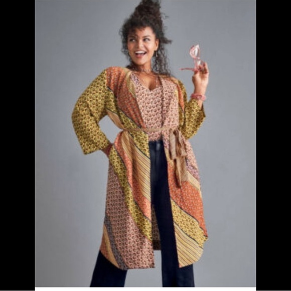 CAbi Poet Jacket #5664 Pockets a belt Tie boho Mixed Media Patchwork Robe Floral - Picture 11 of 16
